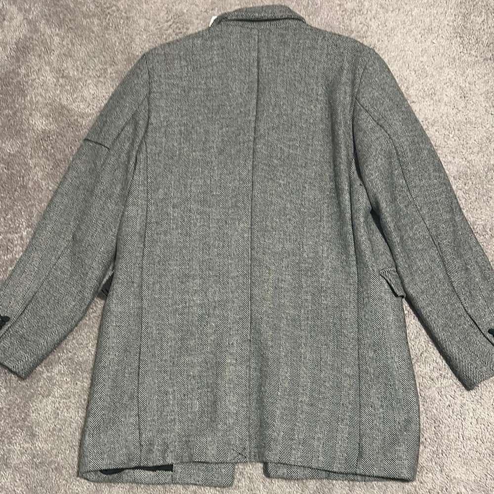 NWT Old Navy Mens Button Front Wool Blend Trench Coat Gray Herringbone Size L - Picture 2 of 6